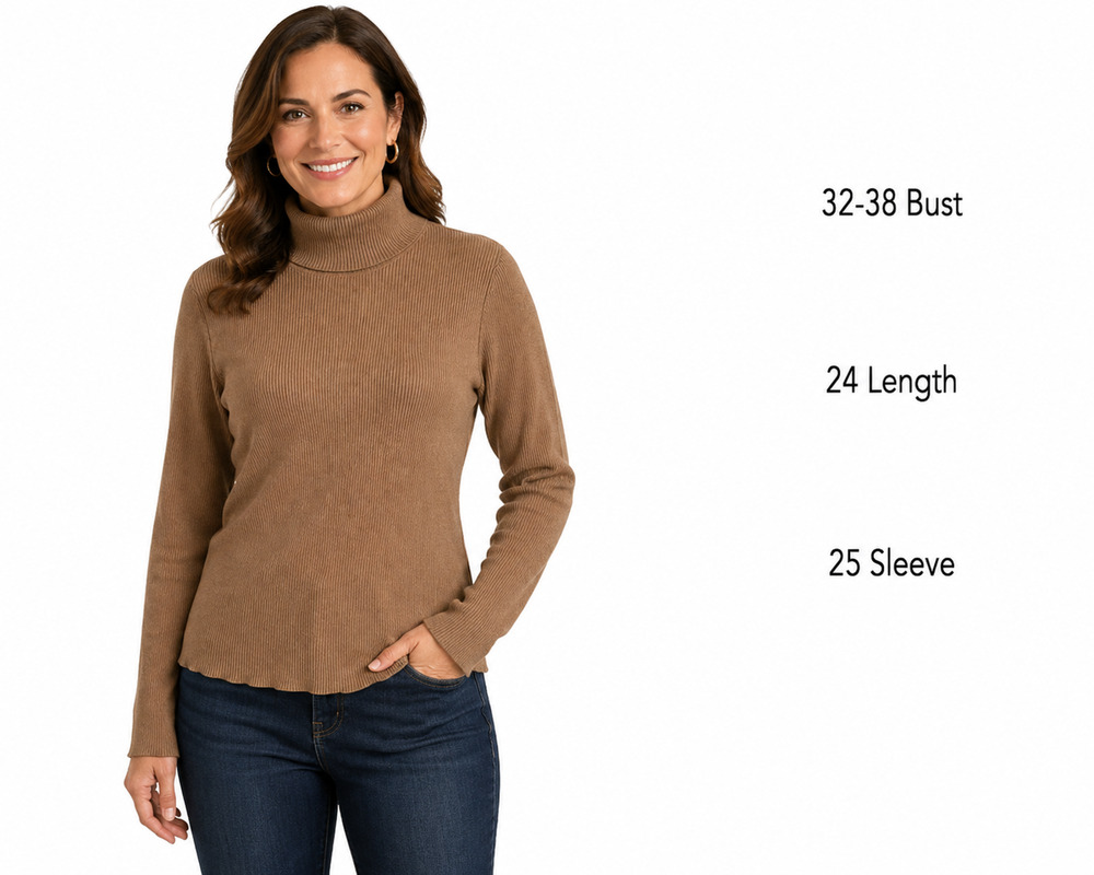 Chicos Ribbed Tan Brown Turtleneck Long Sleeve Thin Sweater Old Money sz 1 / M